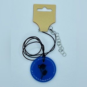 Handmade Preserved black flower blue base necklace